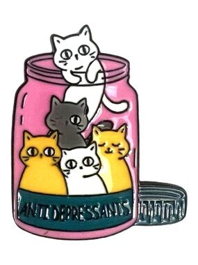 🧷Antidepressant Cartoon Cat Enamel Pin Brooch in Fuchsia